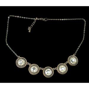 Elegant Glam Gold Tone Faceted Glass Gemmed Necklace